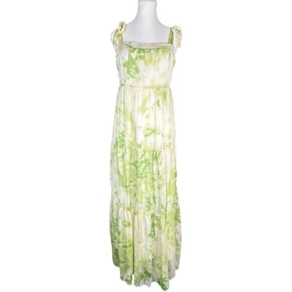 Line & Dot Palm‎ Green Tie Dye Watercolor Tiered Maxi Dress Womens Small